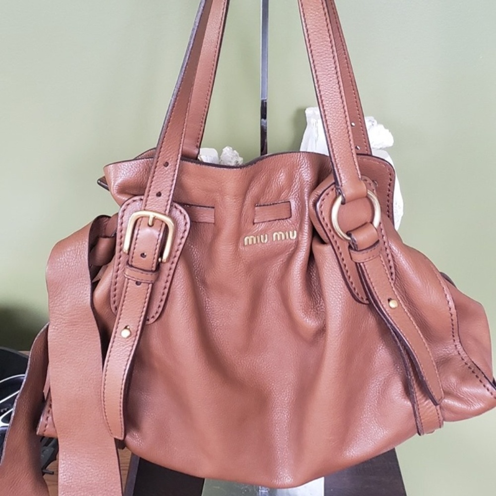Miu Miu Peggy Bo Cacao leather handbag